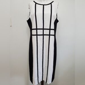 Calvin Klein Black and White Grid Midi Dress
